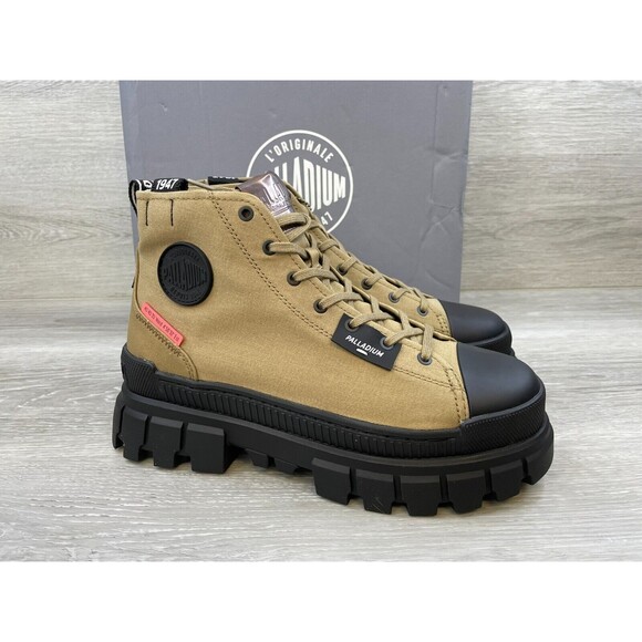 Palladium Revolt Hi TX 97242-307-M Women 10 Brown CottonCanvas Ankle Combat Boot - Picture 1 of 12